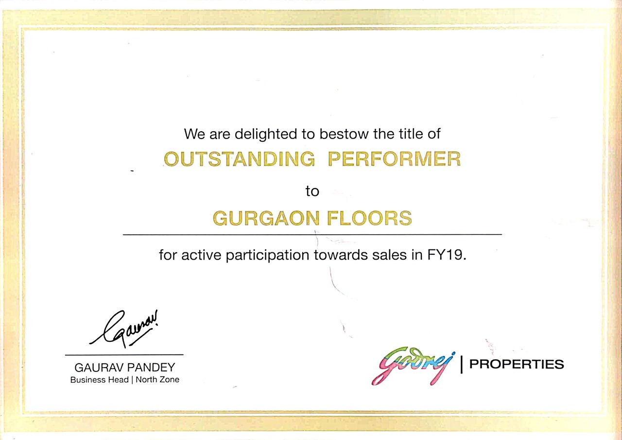 Gurgaon floors awarded outstanding performer by Godrej Properties